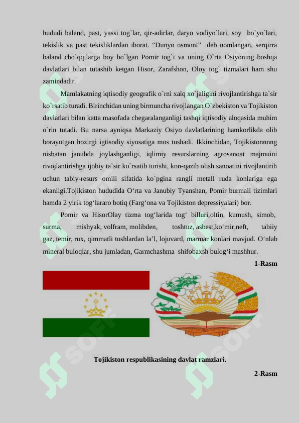 «Tojikiston davlatiga iqdisodiy-geografik tavsif » 5