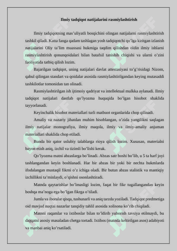 Ilmiy tadqiqot ishlari bo'yicha hisobotni rasmiylashtirish 2