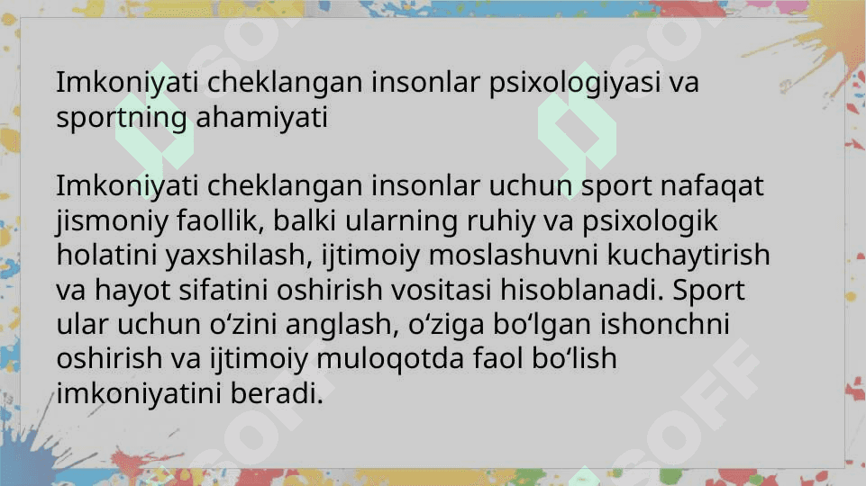 Imkoniyati cheklanganlar  psixologiyasi va sport 2