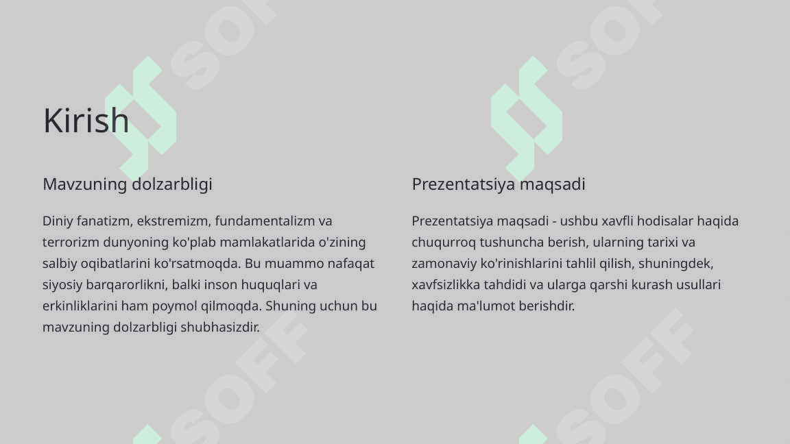 Diniy fanatizm, ekstremizm, fundamentalizm va terrorizmning tarixi va hozirgi davrda xavfsizlikga tahdidi 2