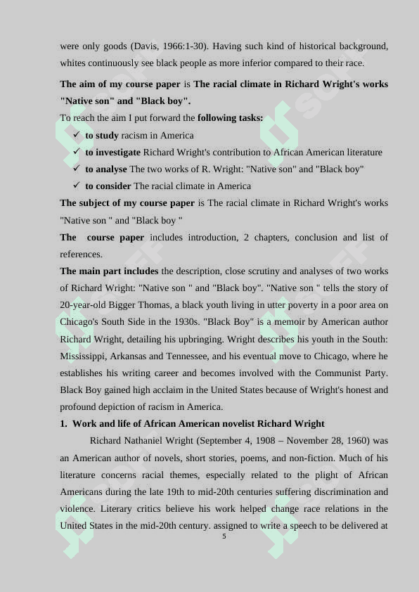 THE RACIAL CLIMATE IN RICHARD WRIGHT'S WORKS "NATIVE SON" AND "BLACK BOY" 5