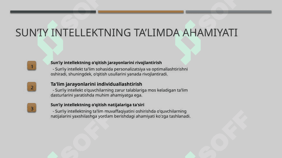 Sun’iy intellektning adaptiv ta’lim platformalarida qo‘llanilishi: ta’lim jarayonini optimallashtirish 3