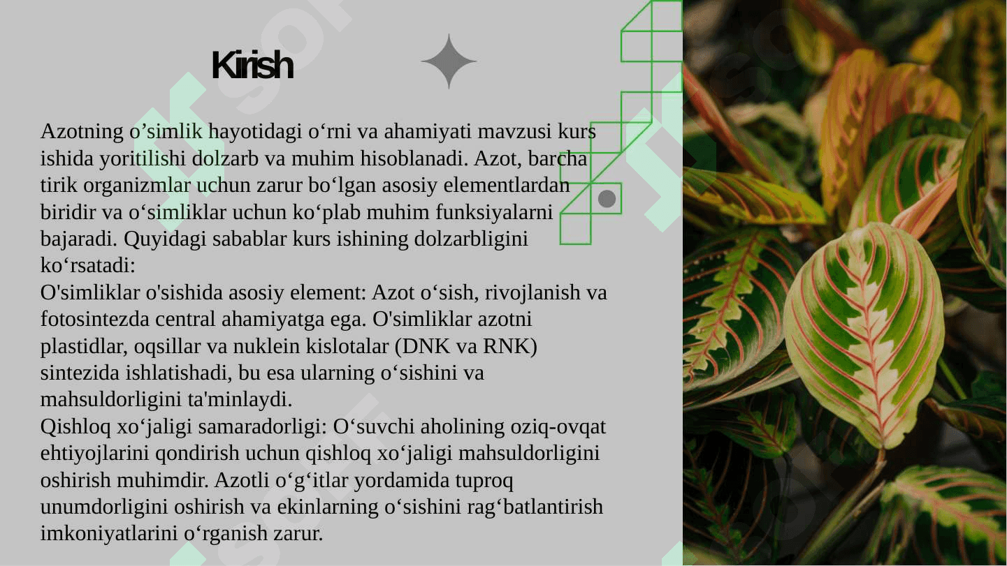 Azotni o’simlik hayotida tutgan o’rni 2
