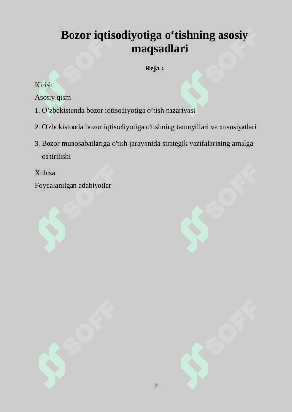 Bozor iqtisodiyotiga oʻtishning asosiy maqsadlari 2