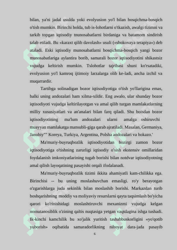 Bozor iqtisodiyotiga oʻtishning asosiy maqsadlari 6