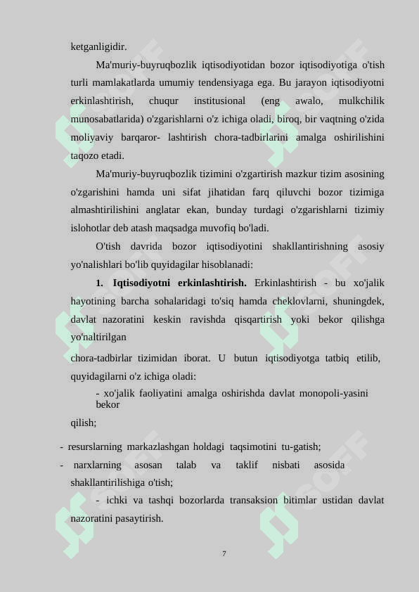 Bozor iqtisodiyotiga oʻtishning asosiy maqsadlari 7