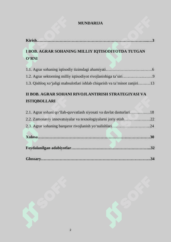 Agrar sohaning milliy iqtisodiyotda tutgan o‘rni 2