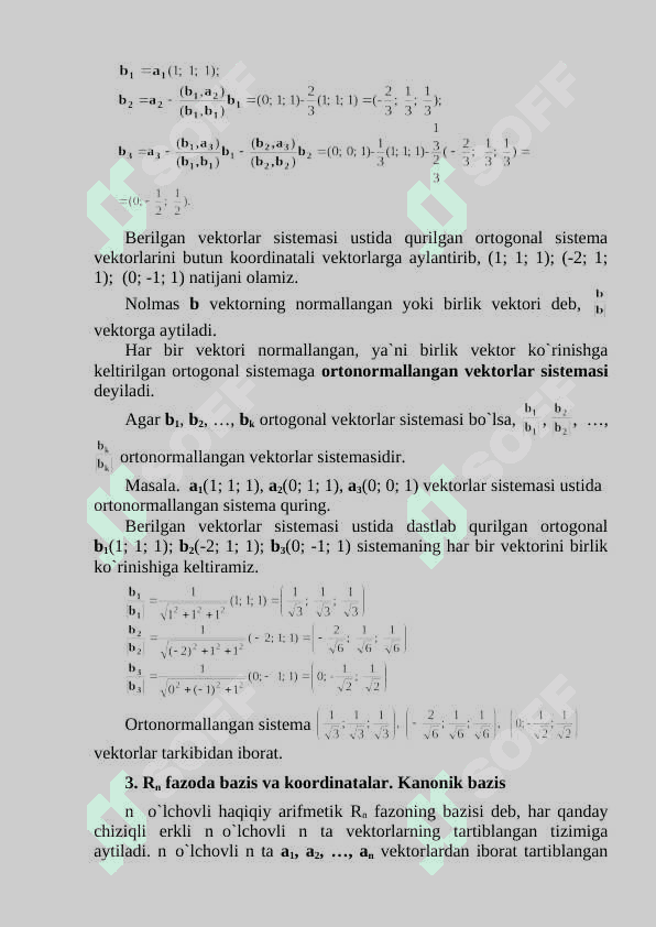 Vektorlar sistemasining bazisi va rangi. Kanonik bazis 4