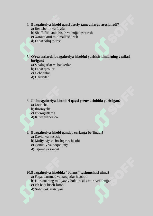 Buxgalteriya hisobotining paydo bo‘lishi va tarixiy rivojlanishi bo‘yicha test 2