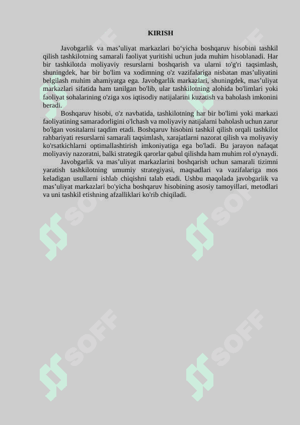 Javobgarlik va mas’uliyat markazlari bo‘yicha boshqaruv hisobini tashkil 2