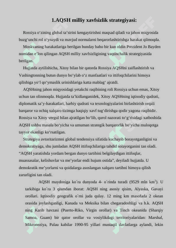 AMERIKA QO`SHMA SHTATLARI STRATEGIYASIAMERIKA QO`SHMA SHTATLARI STRATEGIYASI 3