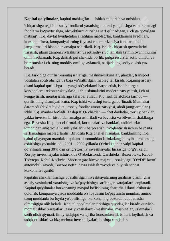 Kapital qòyilmalari hisobga olish 2