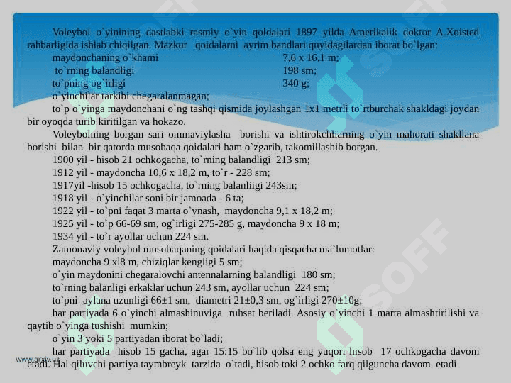 Voleybol o’yini qoidalari, ularning shakllanishi va zamonaviy o`yin qoidalarining qisqacha izohi 2