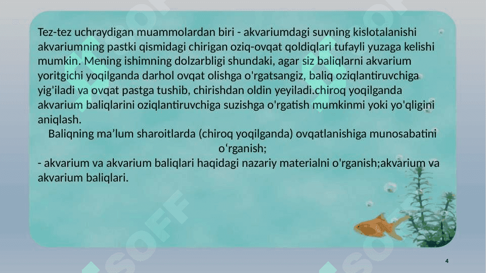 AKVARIUM VA TERRARIUMDA YASHOVCHILARNI PARVARISHLARNING SHART SHAROITINI O'RGANISH 4