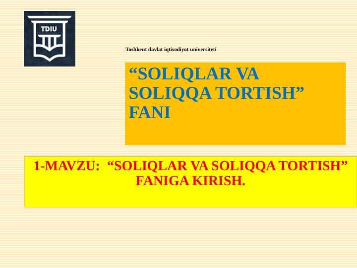 "SOLIQLAR VA SOLIQQA TORTISH” FANIGA KIRISH 1