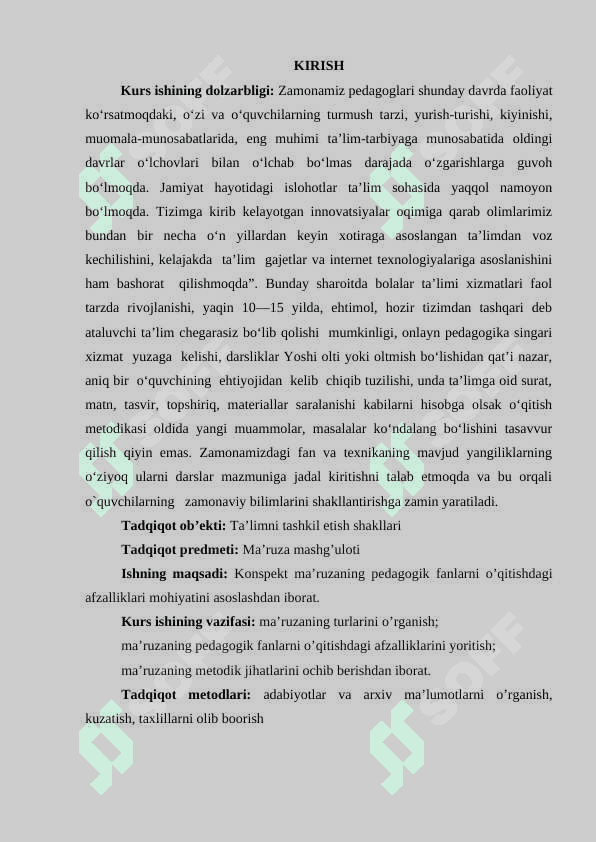 KONSPEKT MA’RUZANING PEDAGOGIK FANLARNI O’QITISHDAGI AFZALLIKLARI kurs ishi 3