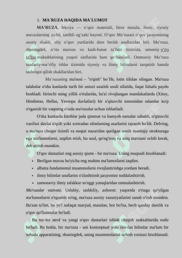 KONSPEKT MA’RUZANING PEDAGOGIK FANLARNI O’QITISHDAGI AFZALLIKLARI kurs ishi 4