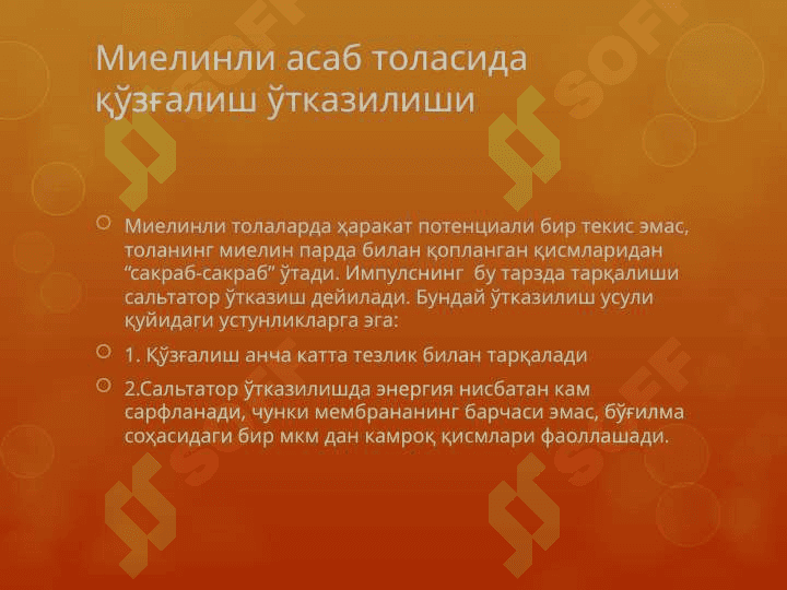 Мушаклар физиологияси. Асаб толаси ва синапслар.(Mushaklar fiziologiyasi.Asab tolasi va sinapslar) 1