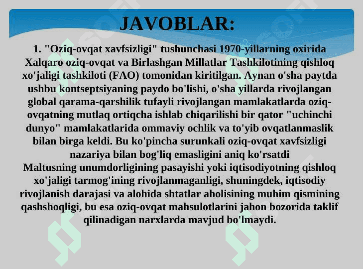 Oziq-ovqat xavfsizligi - milliy oziq-ovqat bozori strategiyasi 5