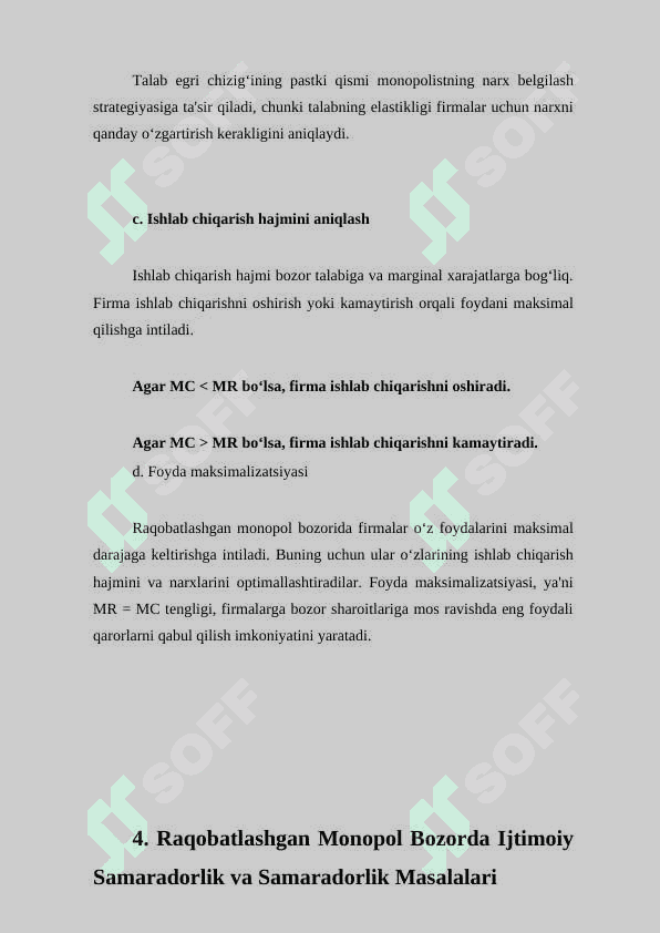 Raqobatlashgan monopol bozorda tovar narxi va ishlab chiqarish hajmini aniqlash. 8