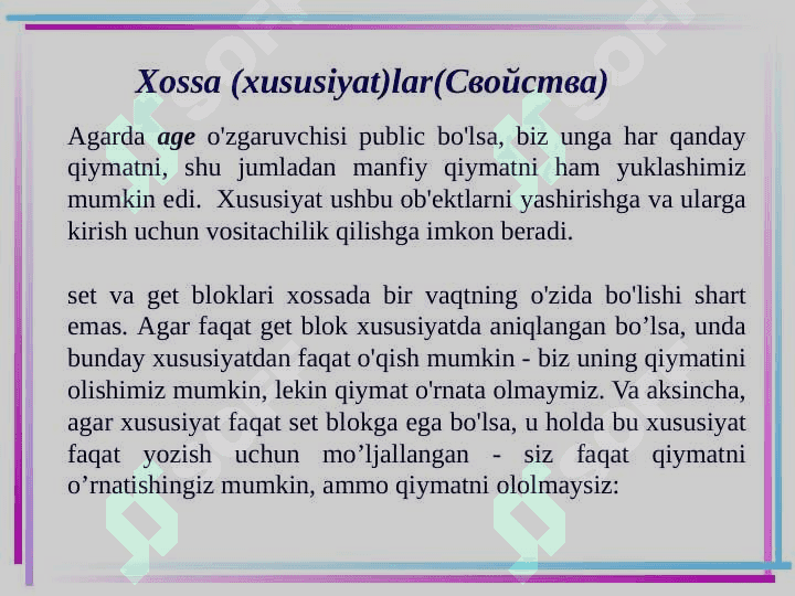 Xossa (xususiyat)lar(Свойства) 7