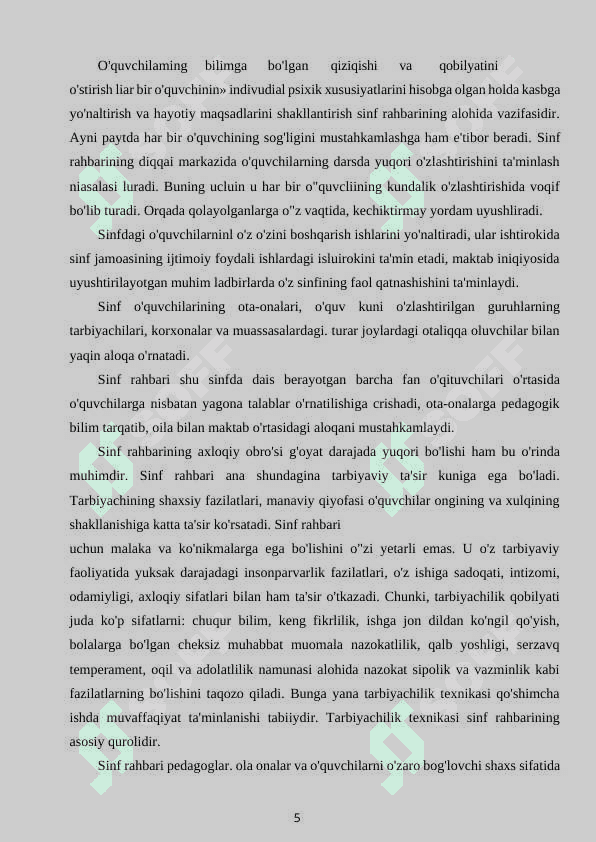 TARBIYAVIY ISHLARNI AMALGA OSHIRISHDA SINF RAXBARINING PEDAGOGIK MAHORATI 5