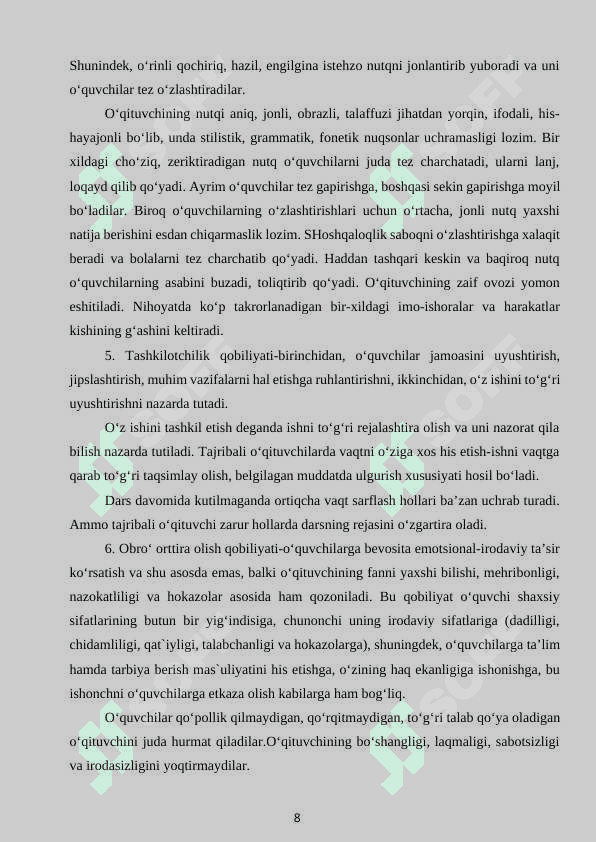 TARBIYAVIY ISHLARNI AMALGA OSHIRISHDA SINF RAXBARINING PEDAGOGIK MAHORATI 8
