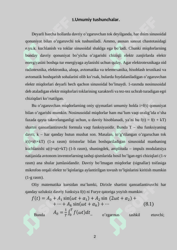 Nosinusoidal davriy kuchlanish va toklar. 2
