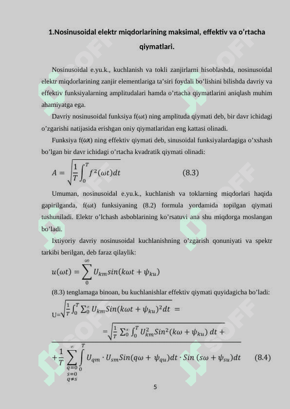 Nosinusoidal davriy kuchlanish va toklar. 5