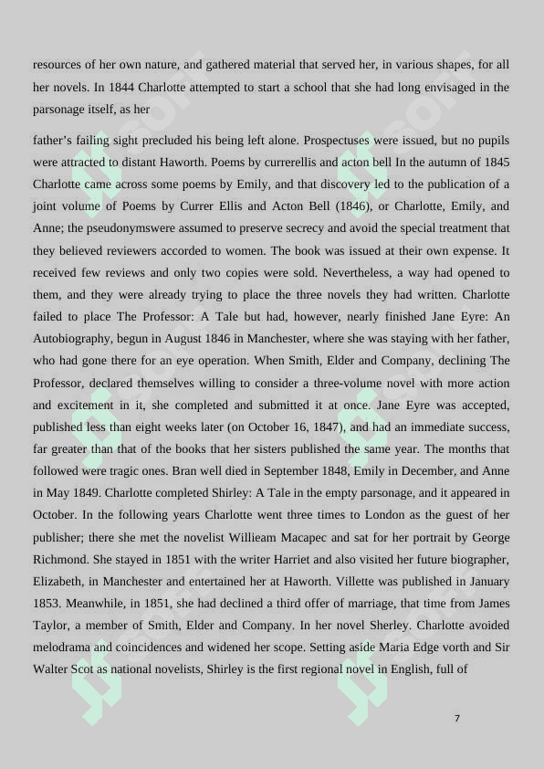 The role of women in society in Charlotte Bronte’s novel “Jane Eyre” 7