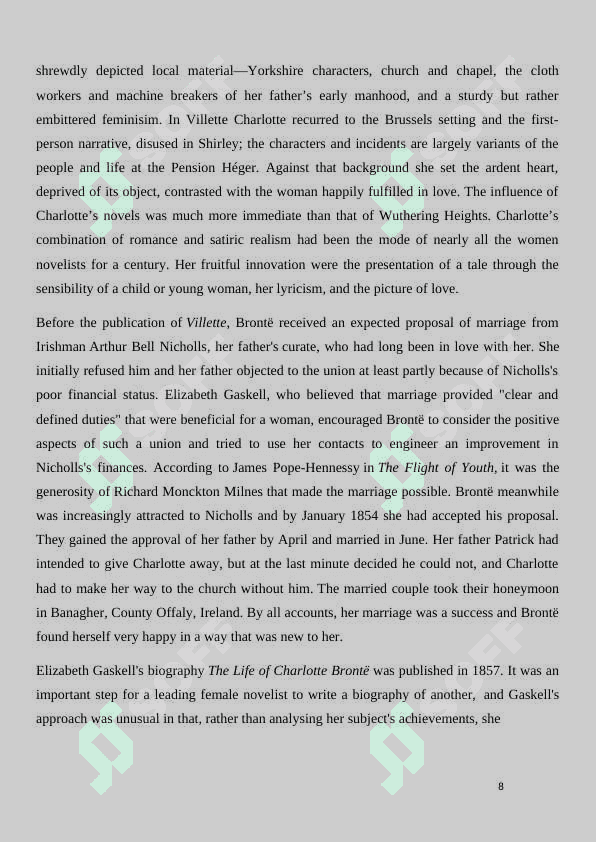 The role of women in society in Charlotte Bronte’s novel “Jane Eyre” 8