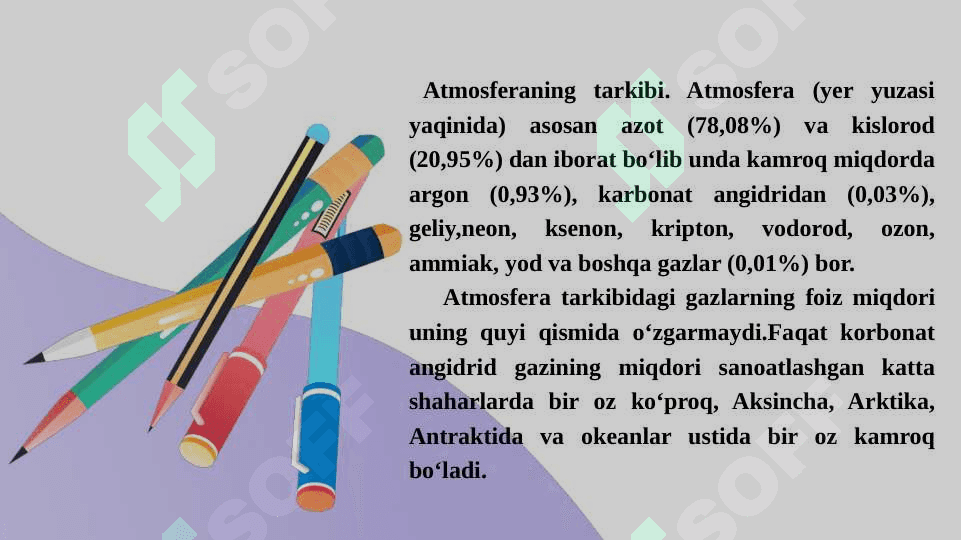 Yerning atmosfera qobigʻining tuzilishini oʻrganish. Atmosfera qobigʻidagi mavjud qatlamlar 3