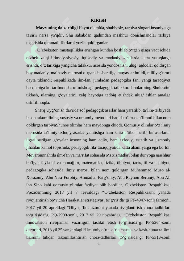 SHARQ UYG`ONISH DAVRIDA PEDAGOGIK FIKR TARAQQIYOTI (Al-Xorazmiy, al-Farobiy, Abu Rayhon Beruniy, Abu Ali ibn Sinoning ta`lim-tarbiyaga oid qarashlari) 3