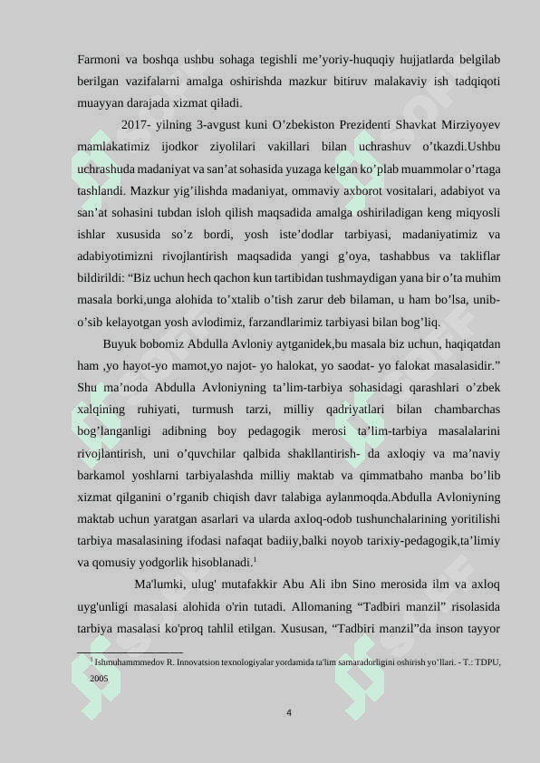 SHARQ UYG`ONISH DAVRIDA PEDAGOGIK FIKR TARAQQIYOTI (Al-Xorazmiy, al-Farobiy, Abu Rayhon Beruniy, Abu Ali ibn Sinoning ta`lim-tarbiyaga oid qarashlari) 4