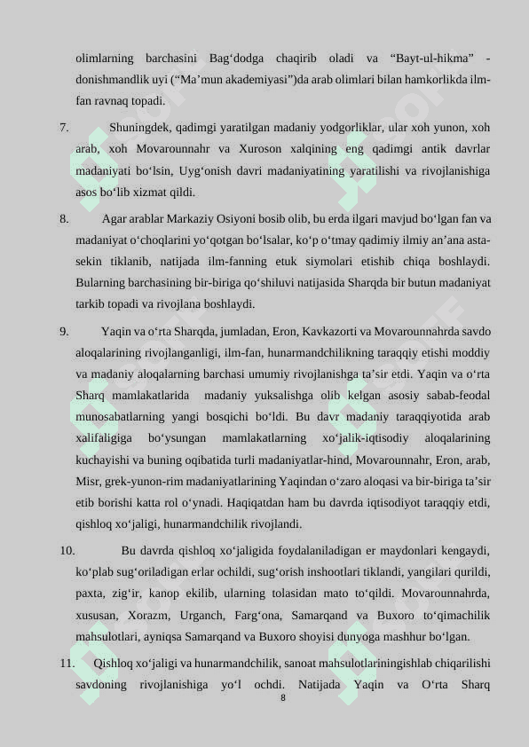 SHARQ UYG`ONISH DAVRIDA PEDAGOGIK FIKR TARAQQIYOTI (Al-Xorazmiy, al-Farobiy, Abu Rayhon Beruniy, Abu Ali ibn Sinoning ta`lim-tarbiyaga oid qarashlari) 8