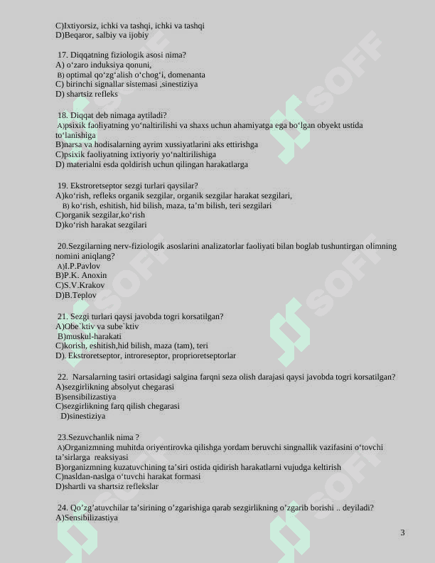 Umumiy psixologiyadan tushgan test 3