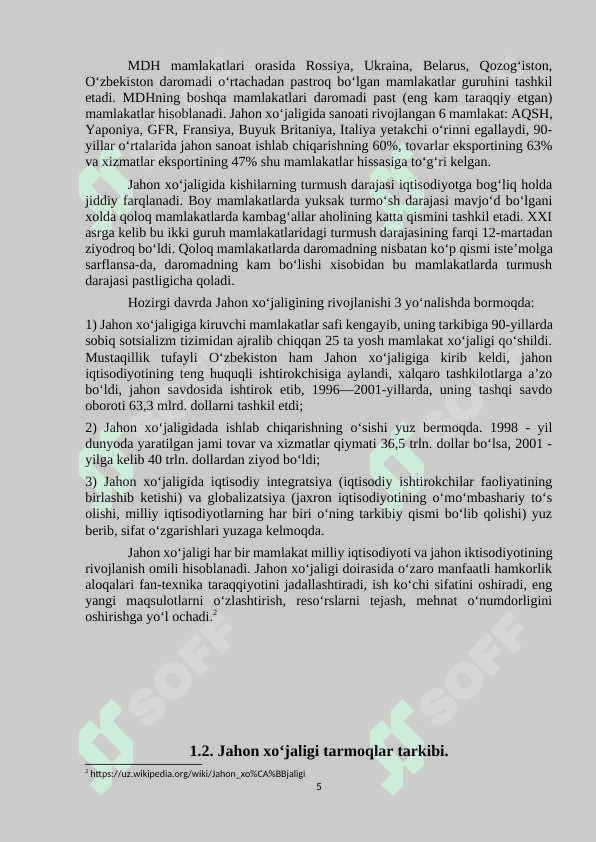 Jahon xoʻjaligi va uning tarmoqlar tarkibi 5