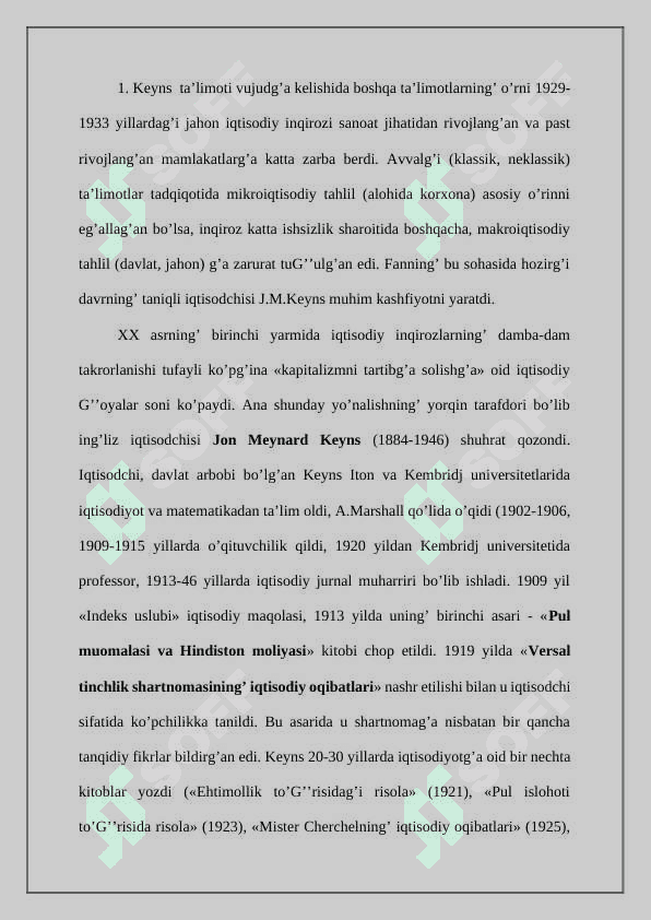 Keyns iqtisodiy ta'limotlarning hususiyatlari 2