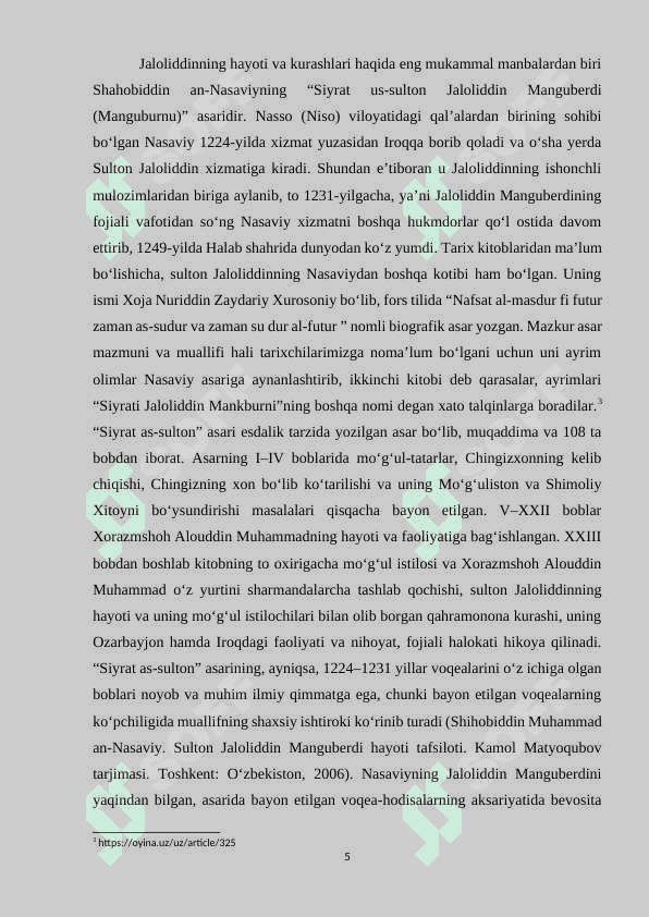 Shahobiddin Muhammad An – Nasaviy. Sulton Jaloliddin Manguberdi hayoti 5