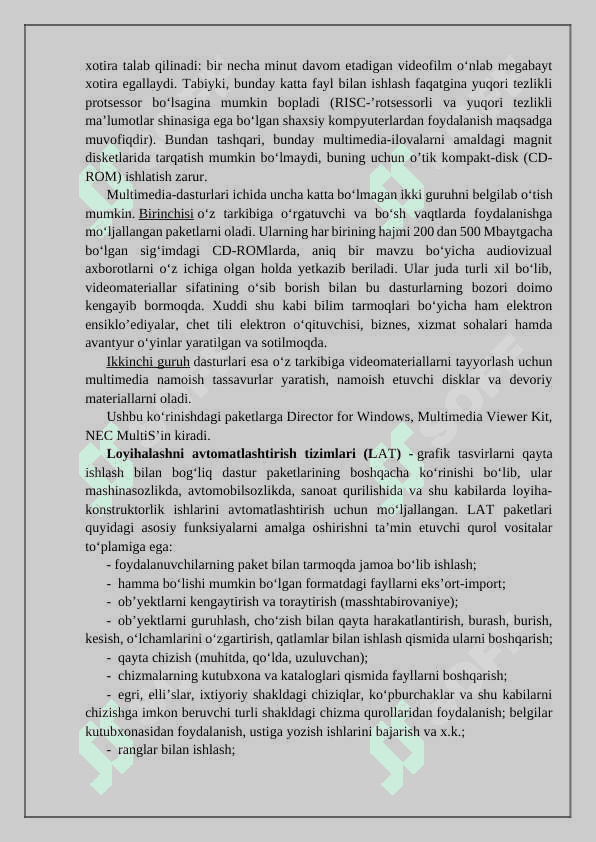 Kirish Avtomatlashtirishda qo`llaniladigan paketlar haqida asosiy tushunchalar.Fanning vazifalari 7