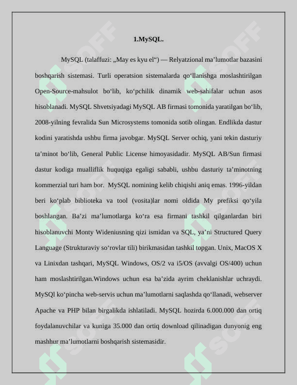 MySQL tizimi va SQL tizimida soʻrovlar yaratish. 2