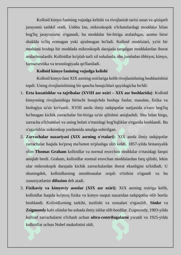 Kolloid kimyo fanininq vujudqa kelishi va rivojlanish tarixi 2
