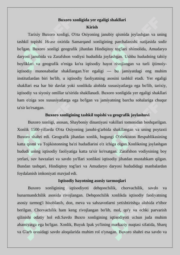 Buxoro xonligida yer egaligi shakllari 2