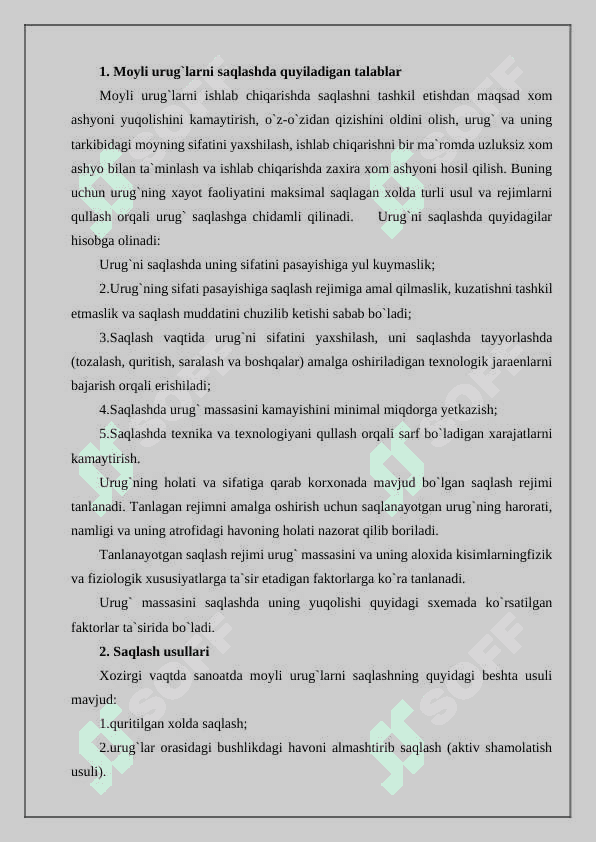 Noanaviy moyli urug‘larni saqlashning texnologik asoslari 3