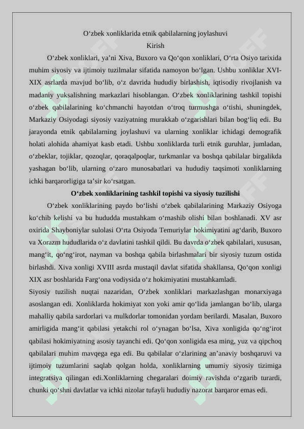 O‘zbek xonliklarida etnik qabilalarning joylashuvi 2