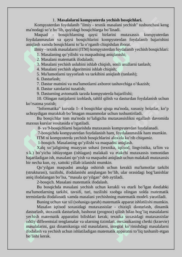 Kompyuterda masalalarni yechish bosqichlari 2