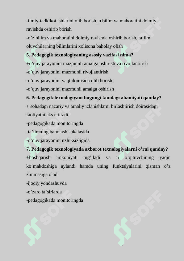 PEDAGOGIK MAHORAT FANIDAN TEST SAVOLLARI 2