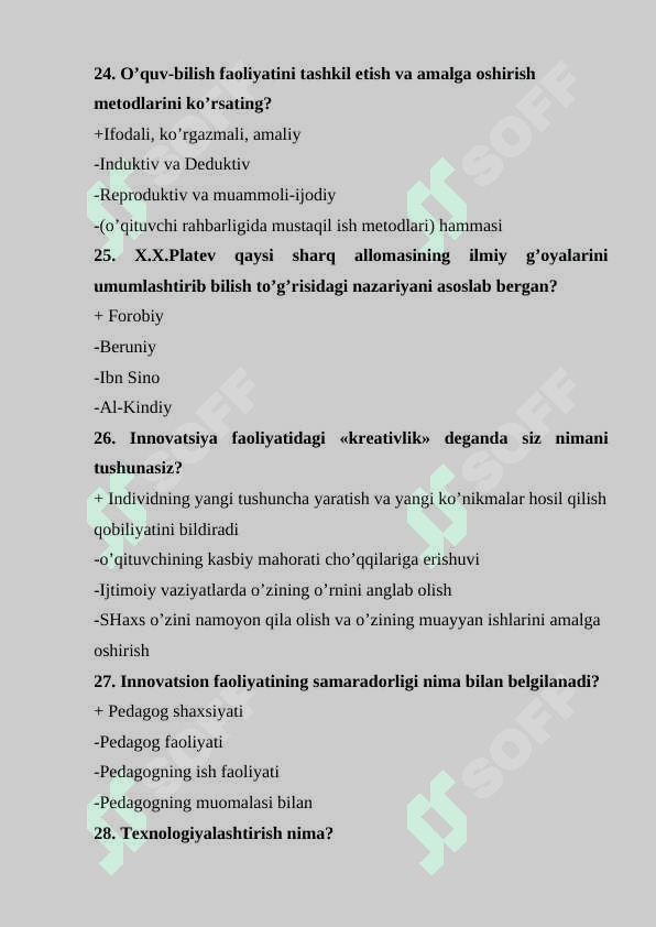 PEDAGOGIK MAHORAT FANIDAN TEST SAVOLLARI 7