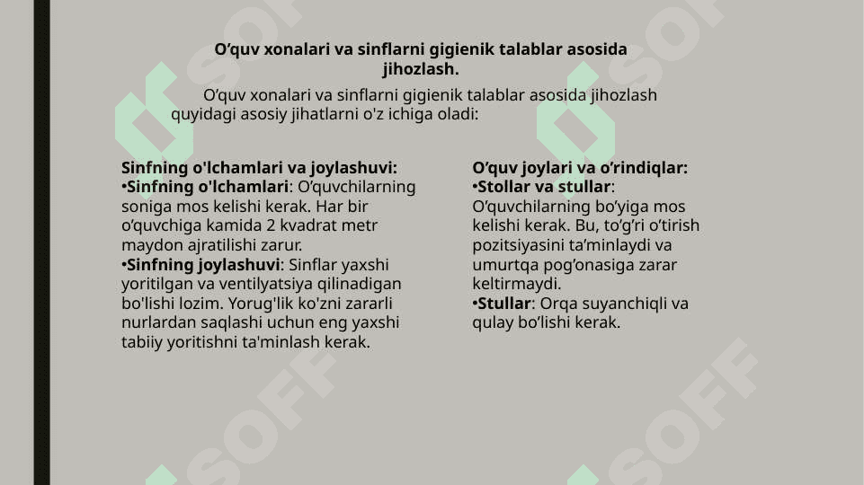 Maktablarni jixozlashga va o’quv qurollariga bo’lgan gigienik talablar. Maktabda o’qitish va tarbiyalash sharoitlarini optimallashtirish asoslari 3