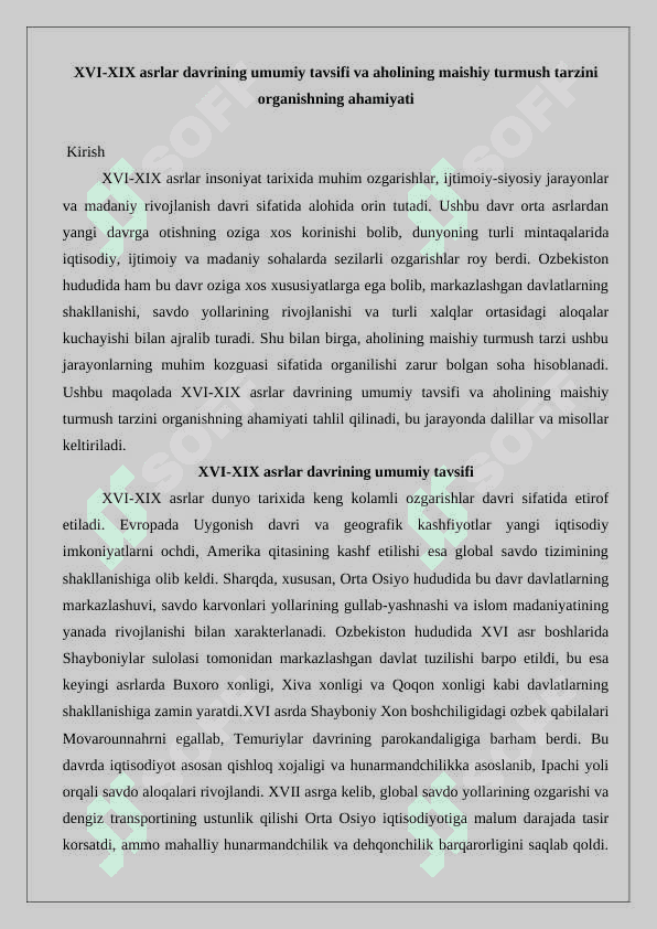 XVI-XIX asrlarda aholining maishiy turmush tarzi 2